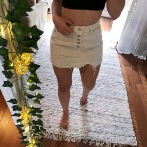FREE PEOPLE white denim skirt distressed